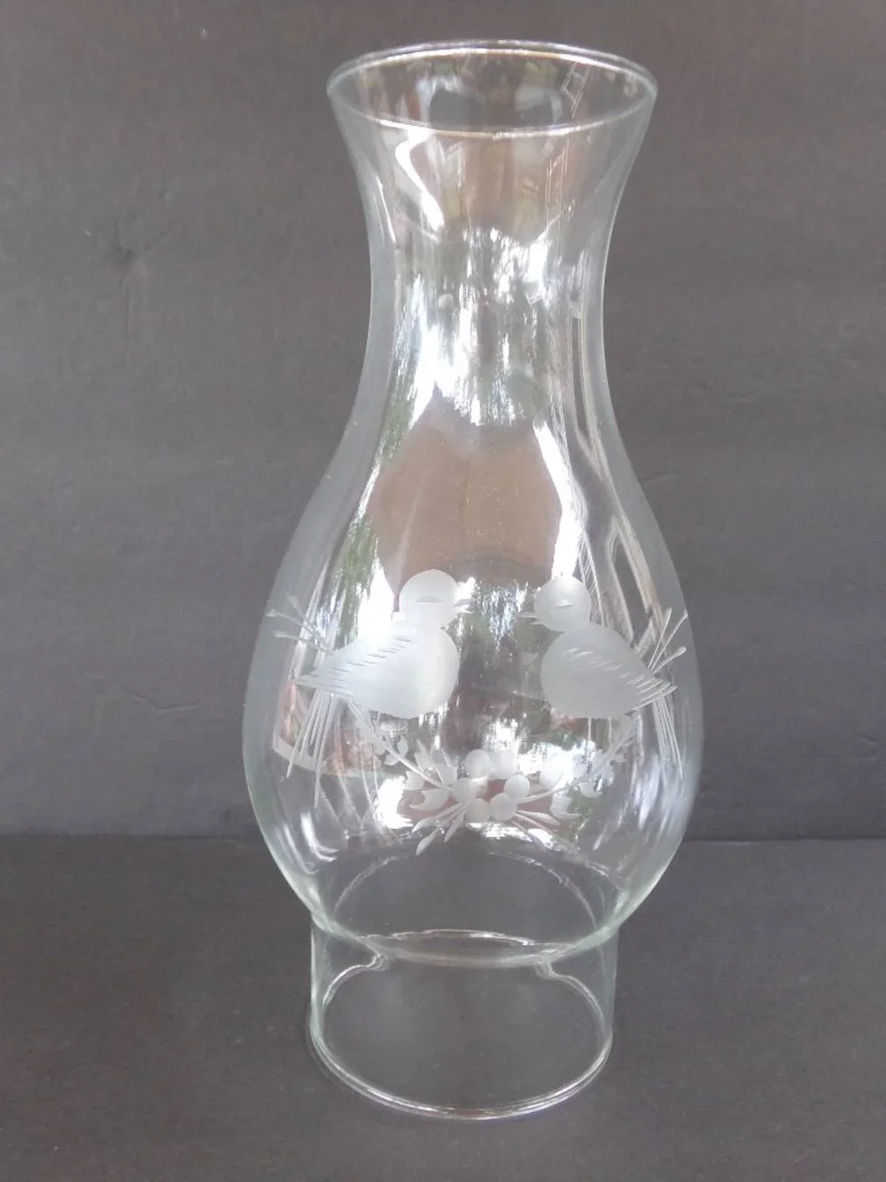 Hurricane Lamp Globe Oil Chimney Clear Etched Birds Replacement Glass Cover
